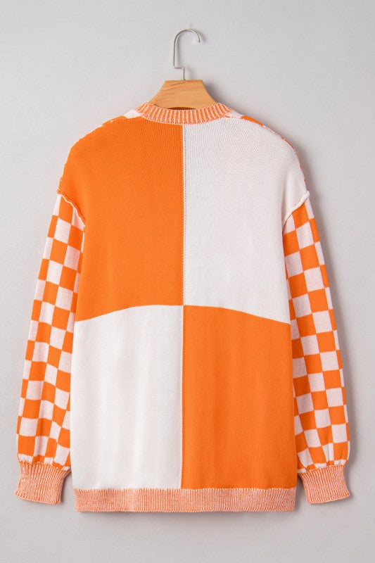 Plus Size Checker Drop Shoulder Open Front Cardigan