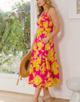 ODDI Full Size Floral Smocked Ruffled Midi Dress
