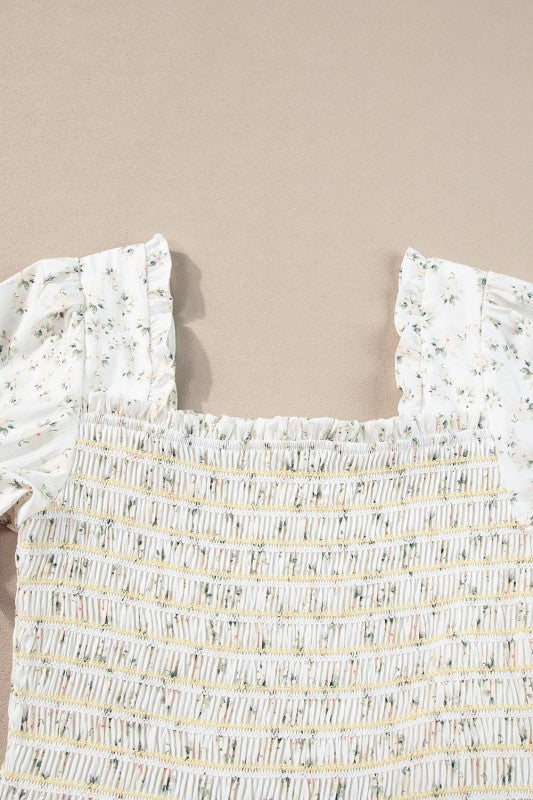 Floral Frilly Shirred Bodice Tiered Maxi Dress