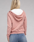 Fuzzy Trim Zip-Up Crop Hoodie