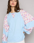 POL Round Neck Balloon Floral Long Sleeve Top