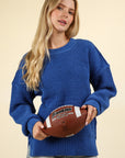 VERY J Waffle-Knit Exposed Seam Round Neck Sweater