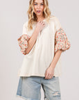 SAGE + FIG Round Neck Bubble Sleeve Oversize Top