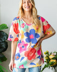 HOPELY Full Size Floral V-Neck Side Slit T-Shirt