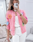 Knitted Floral Pattern Button Up Cardigan