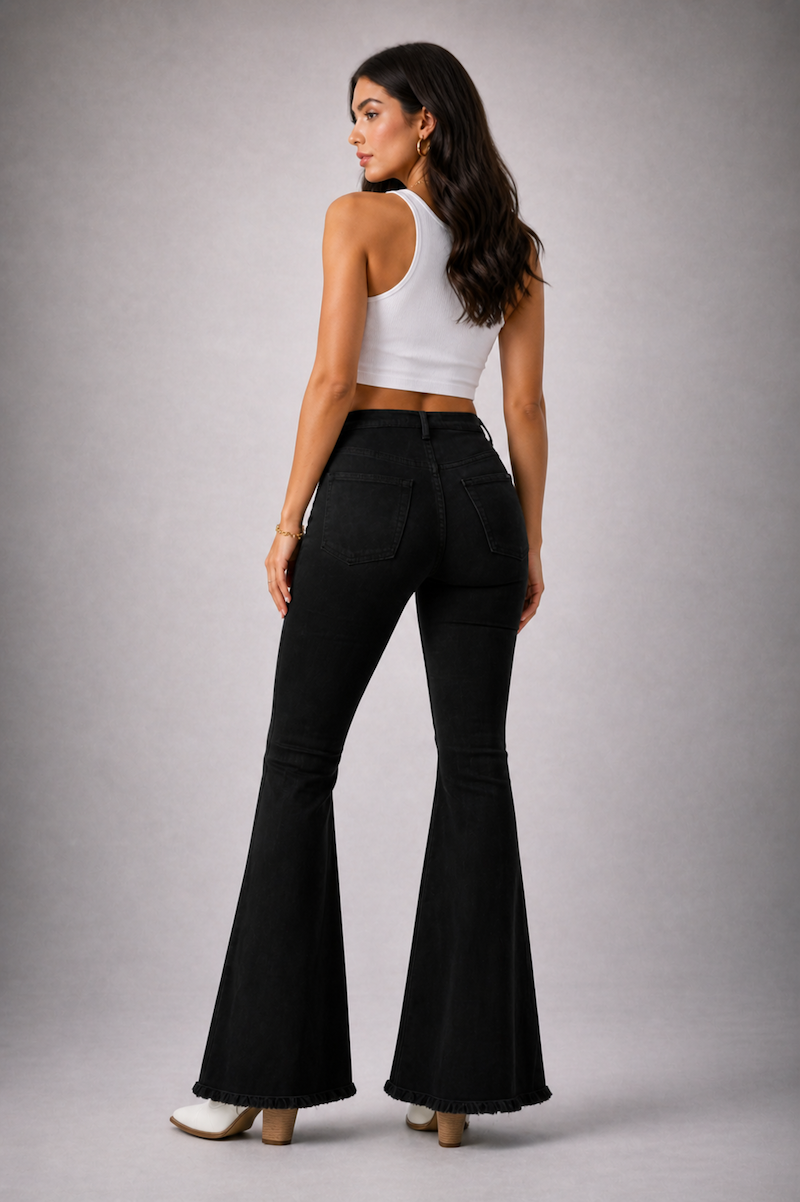 GJG Denim Starluxe Rhinestone Star Bell Bottom Jeans