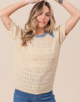 BiBi Textured Contrast Short Sleeve Sweater