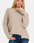 Zenana Asymmetric Hem Drop Shoulder Sweater