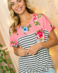 e Luna PLUS Striped Floral Mixed Top