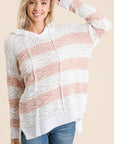 Reborn J Full Size High-Low Striped Popcorn Hoodie Sweater