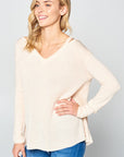 e Luna Solid Light Knit V-Neck Sweater