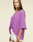 Zenana Brushed Waffle Exposed-Seam 3/4 Sleeve Top