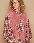 POL Star Patch Plaid Long Sleeve Hooded Top