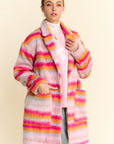 Davi & Dani Contrast Striped Open Front Coat with Pockets