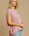 Umgee Exposed Seam Round Neck Batwing Sleeve Knit Top