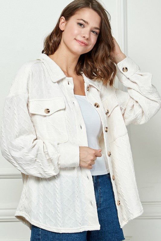 e Luna Cable Knit Button Down Shacket