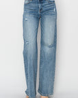 RISEN Full Size High Waist Distressed Wide Leg Jeans