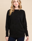 BOMBOM Drop Shoulder Long Sleeve Knit Top