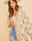 Annie Wear Checkered Open Front Drop Shoulder Cardigan