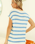 BiBi Striped Round Neck Short Sleeve Knit Top