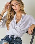 Solid V Neck Long Sleeve Top