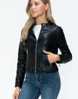 Snobbish PU Leather Zip Up Jacket with Pockets