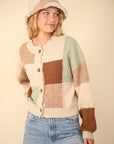 VERY J Color Block Button Down Textured Sweater Cardigan