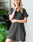 Heimish Full Size Short Sleeve Ribbed Romper with Pockets