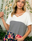 e Luna Solid Striped Floral Jersey Top