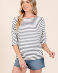 BOMBOM Striped Boat Neck Dolman Sleeve Top