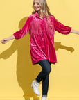 And The Why Fringe Detailed Velvet Shirt Dress