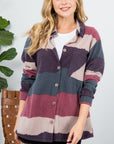 e Luna Fuzzy Striped Button Down Shacket