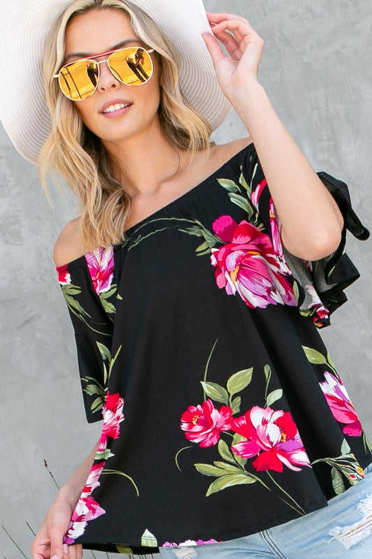 e Luna Floral Off Shoulder Top