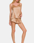 Zenana V-Neck Satin Cami and Elastic Waist Shorts Lounge Set