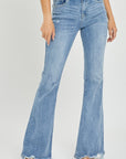 Risen Full Size High Rise Frayed Hem Flare Jeans