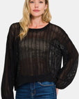 Zenana Hollow Out Long Sleeve Knit Cover Up