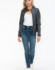 Snobbish PU Leather Biker Jacket with Side Zip Pockets