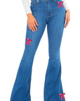 GJG Denim Bell Bottom Jean with Pink Ribbon detail