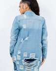 American Bazi Distressed Button Up Long Sleeve Denim Jacket