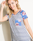 e Luna Striped Floral Mix Pocket Top