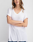 Rae Mode V Neck Basic High-Low Hem Top