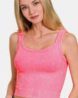 Zenana Washed Ribbed Scoop Neck Wide Strap Tank