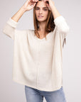 Zenana 3/4 Sleeve V-Neck Hi-Low Hem Jacquard Sweater