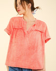 VERY J Notched Short Sleeve Washed T-Shirt