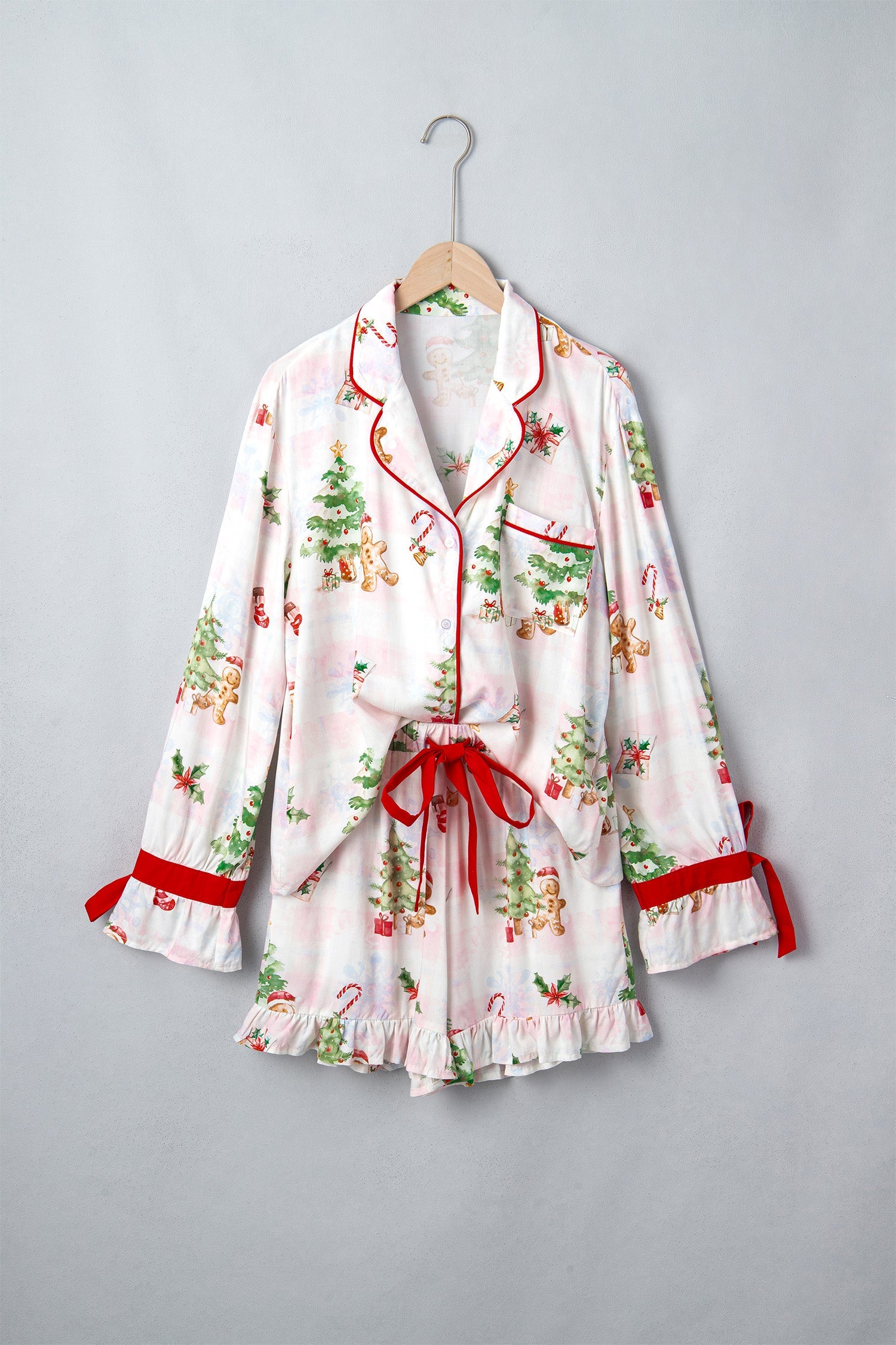 Gingerbread Bow Christmas Pajama Set