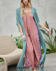 Davi & Dani Solid Long Cardigan With Fringe