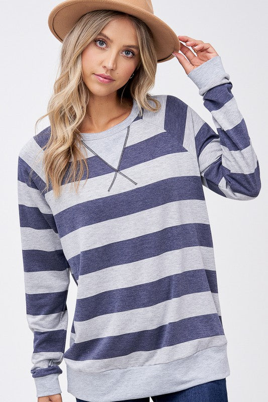 Plus Big Stripe Sweatshirt Top - Online Only