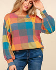 Haptics Contrast Plaid Round Neck Sweater