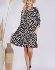 Celeste Full Size Leopard Three-Quarter Sleeve Dress with Pockets