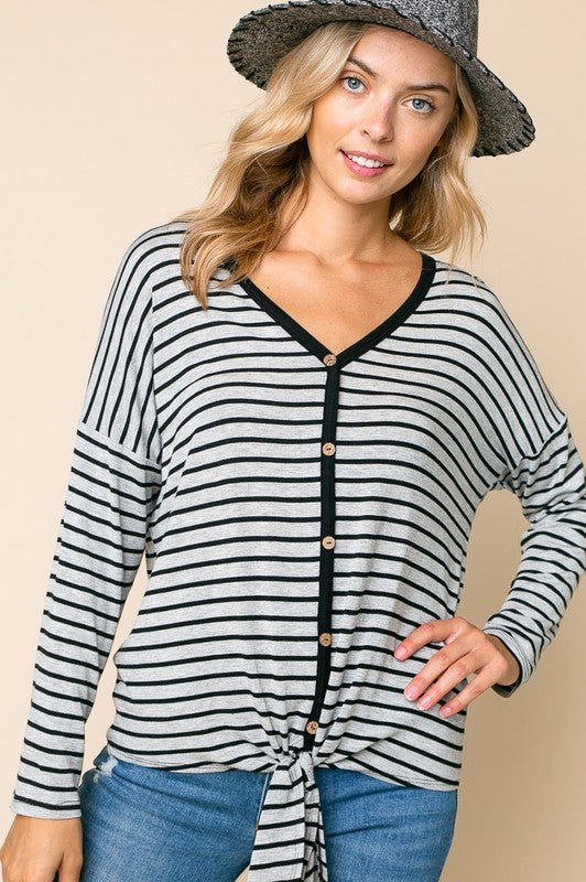 e Luna Striped Button Down Top